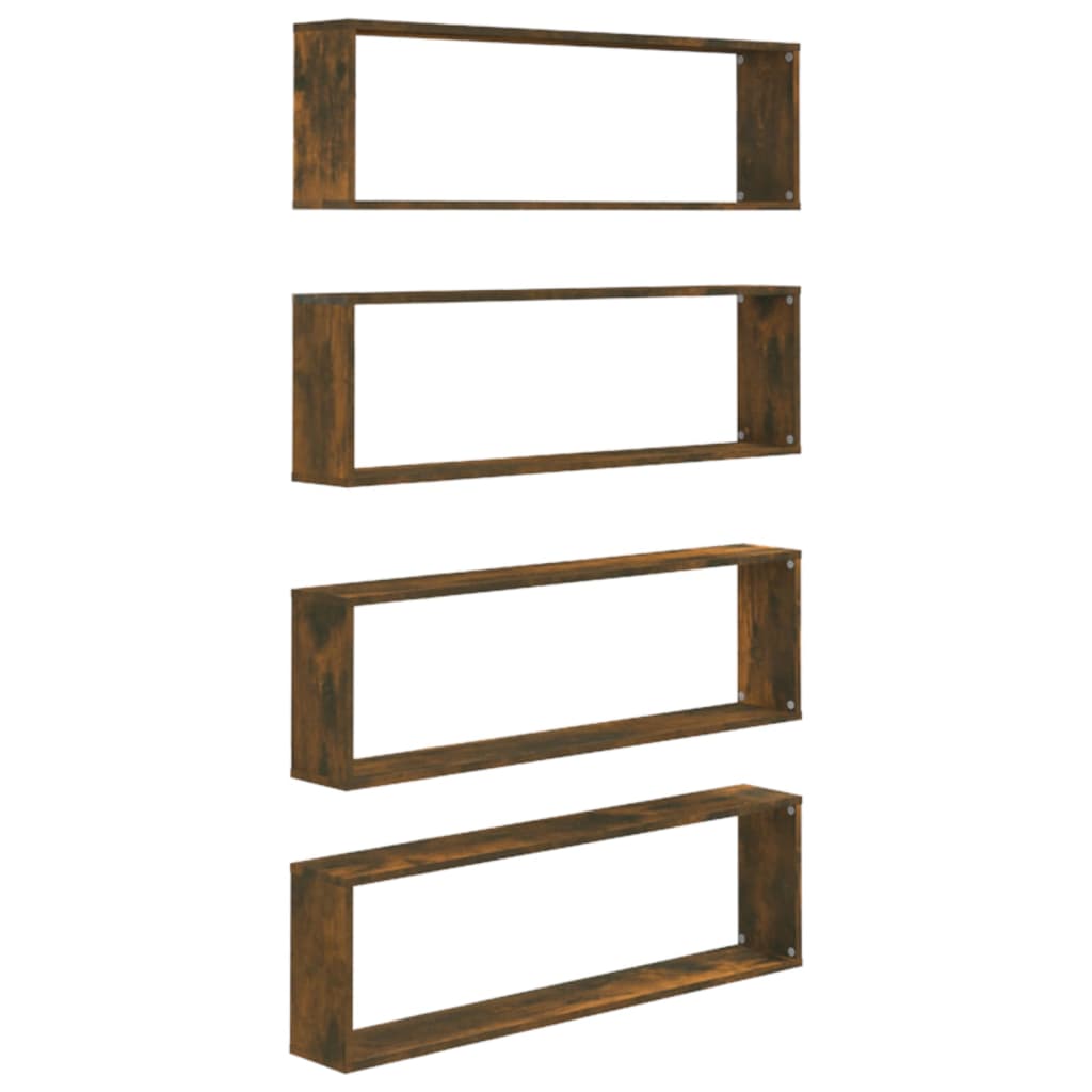 Wandschappen kubus 4 st 100x15x30 cm bewerkt hout gerookt eiken is nu te koop bij PeponiXL, paradijselijk wonen!