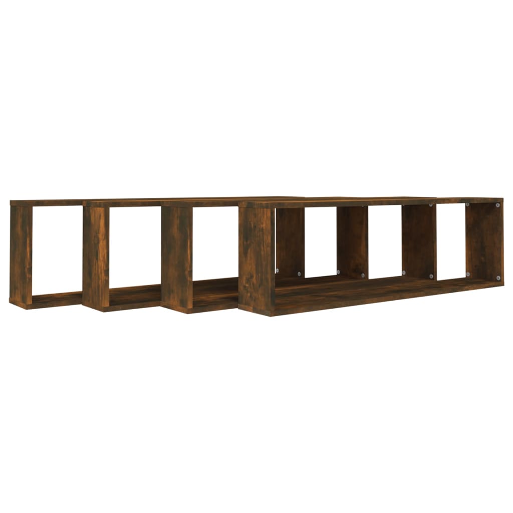 Wandschappen kubus 4 st 100x15x30 cm bewerkt hout gerookt eiken is nu te koop bij PeponiXL, paradijselijk wonen!