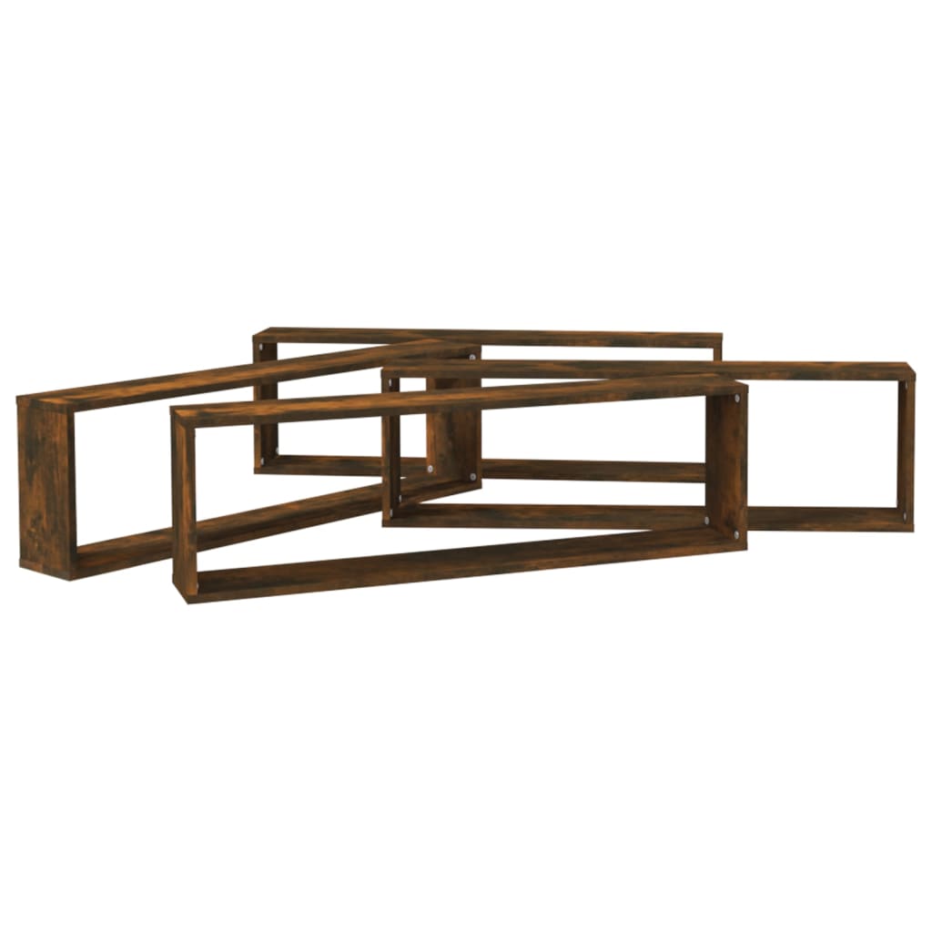Wandschappen kubus 4 st 100x15x30 cm bewerkt hout gerookt eiken is nu te koop bij PeponiXL, paradijselijk wonen!