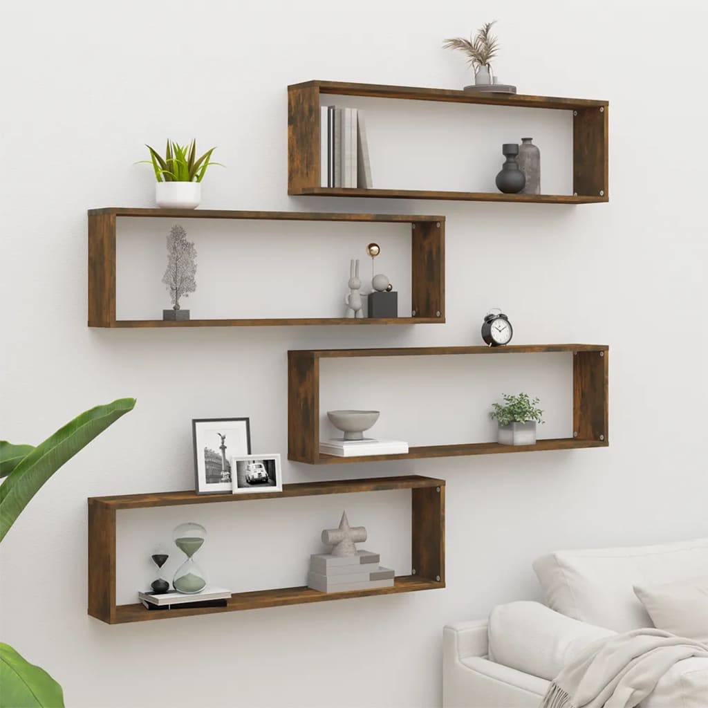 Wandschappen kubus 4 st 100x15x30 cm bewerkt hout gerookt eiken is nu te koop bij PeponiXL, paradijselijk wonen!