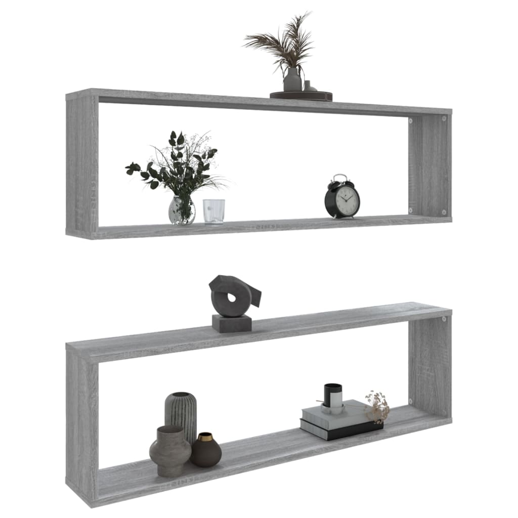 Wandschappen kubus 2 st 100x15x30 cm bewerkt hout grijs sonoma is nu te koop bij PeponiXL, paradijselijk wonen!