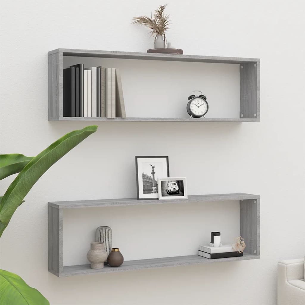Wandschappen kubus 2 st 100x15x30 cm bewerkt hout grijs sonoma is nu te koop bij PeponiXL, paradijselijk wonen!