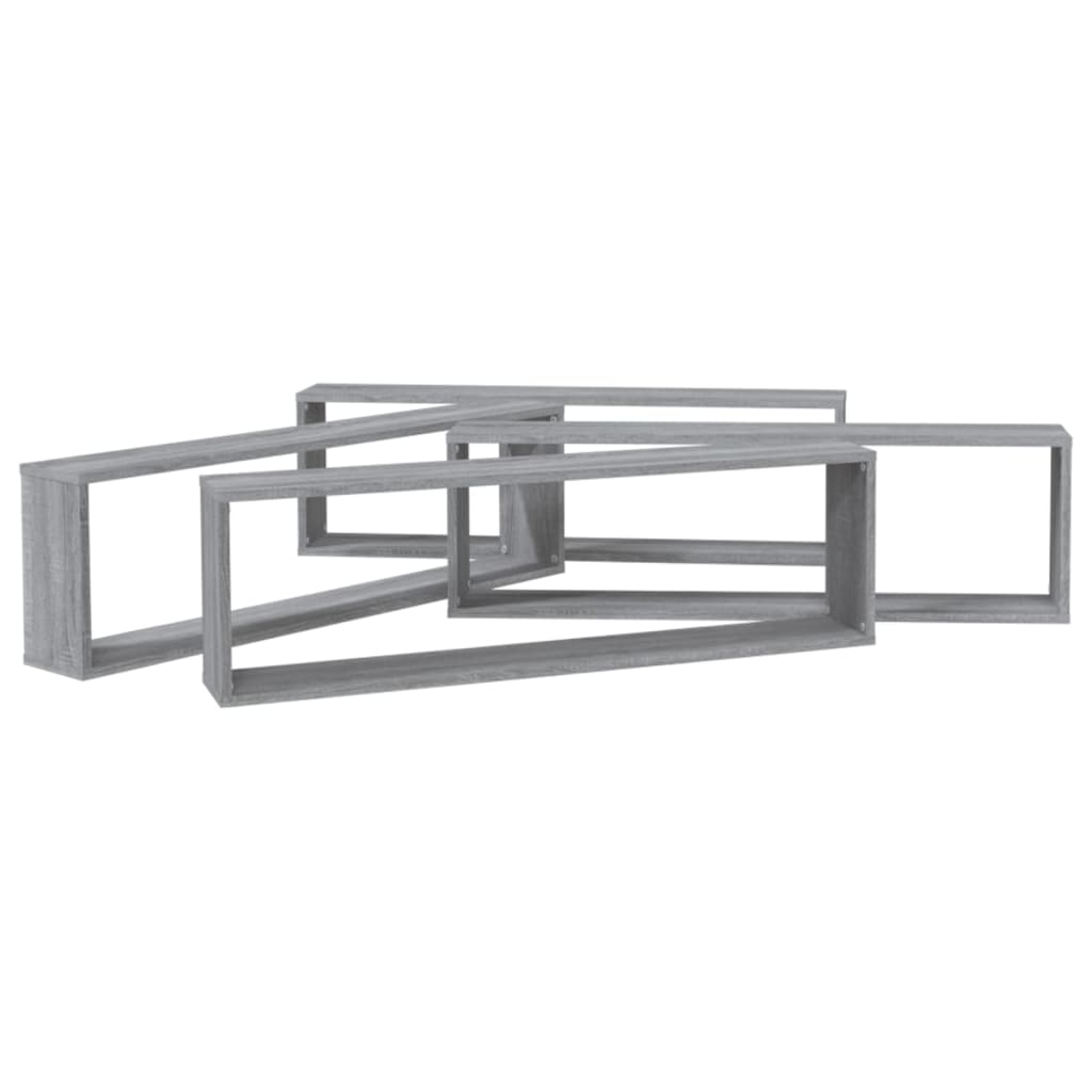 Wandschappen kubus 4 st 100x15x30 cm bewerkt hout grijs sonoma is nu te koop bij PeponiXL, paradijselijk wonen!