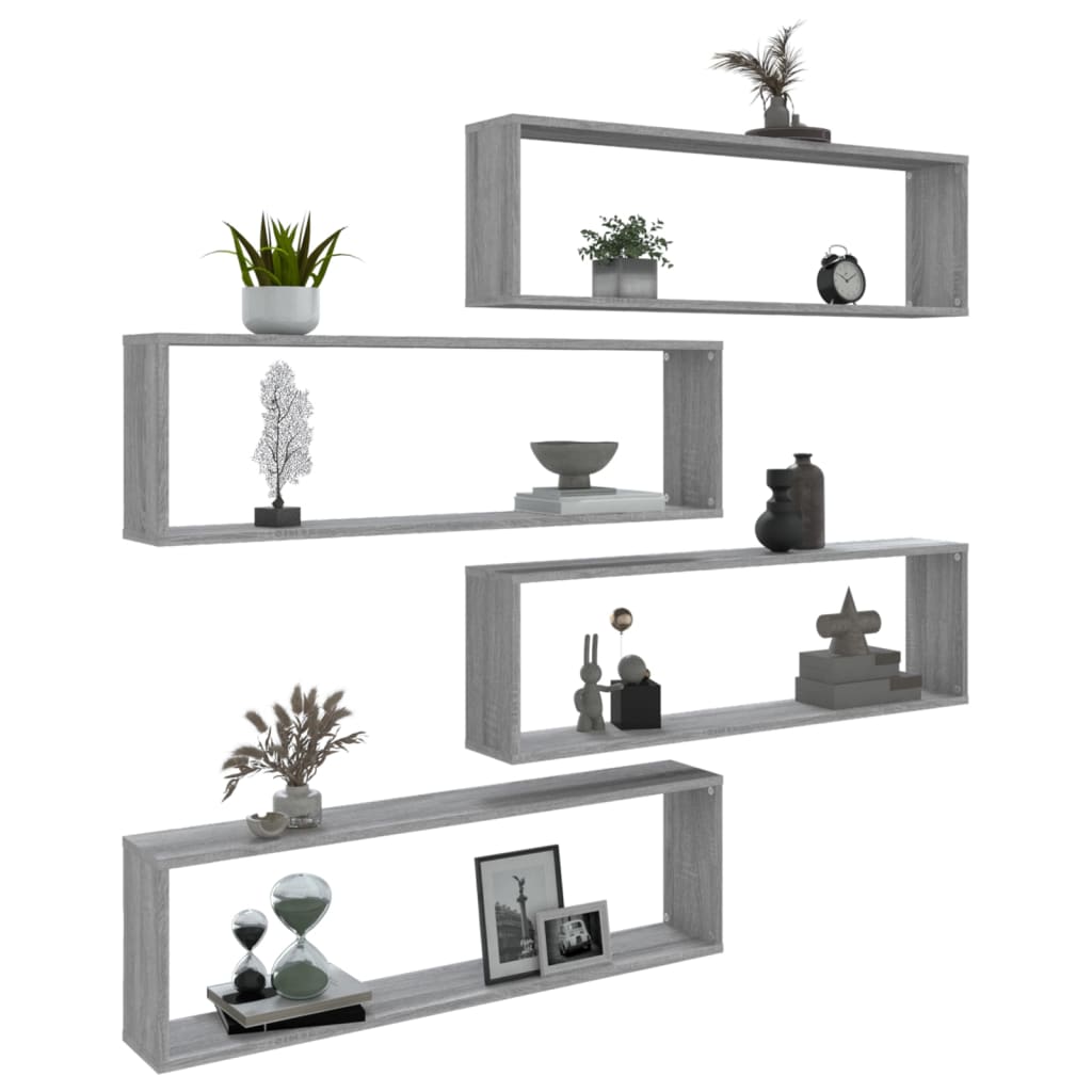Wandschappen kubus 4 st 100x15x30 cm bewerkt hout grijs sonoma is nu te koop bij PeponiXL, paradijselijk wonen!