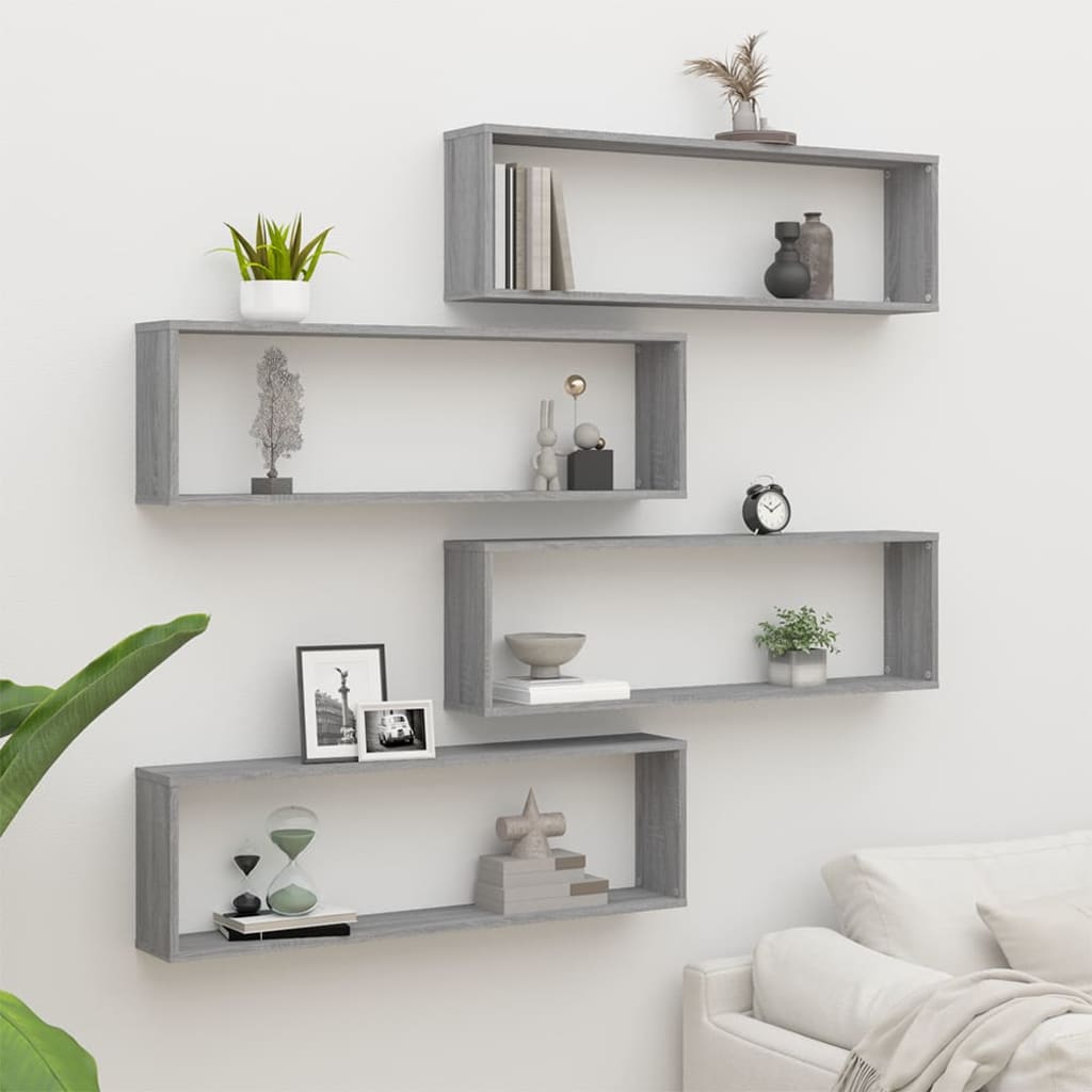 Wandschappen kubus 4 st 100x15x30 cm bewerkt hout grijs sonoma is nu te koop bij PeponiXL, paradijselijk wonen!