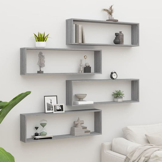 Wandschappen kubus 4 st 100x15x30 cm bewerkt hout grijs sonoma is nu te koop bij PeponiXL, paradijselijk wonen!