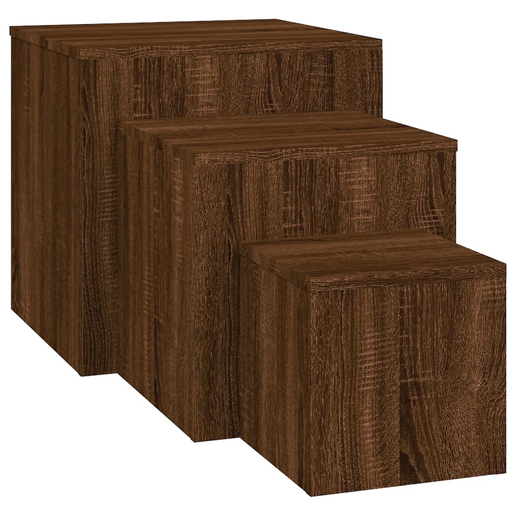 Bijzettafels 3 st bewerkt hout bruin eikenkleur is nu te koop bij PeponiXL, paradijselijk wonen!