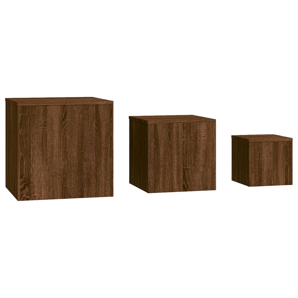 Bijzettafels 3 st bewerkt hout bruin eikenkleur is nu te koop bij PeponiXL, paradijselijk wonen!