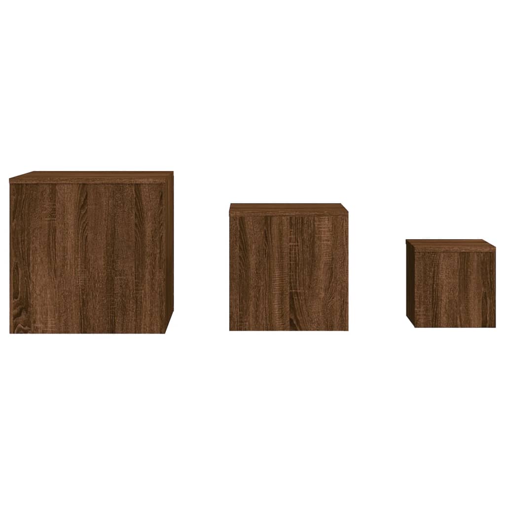 Bijzettafels 3 st bewerkt hout bruin eikenkleur is nu te koop bij PeponiXL, paradijselijk wonen!