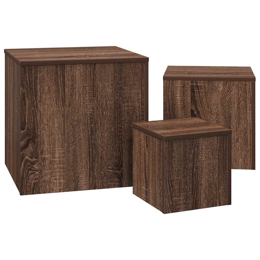 Bijzettafels 3 st bewerkt hout bruin eikenkleur is nu te koop bij PeponiXL, paradijselijk wonen!