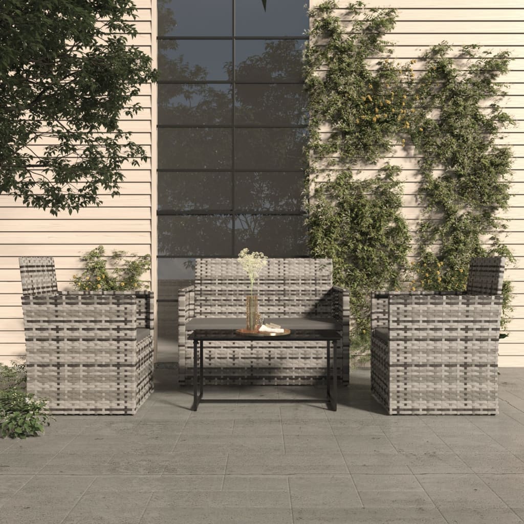 4-delige Loungeset met kussens poly rattan grijs is nu te koop bij PeponiXL, paradijselijk wonen!