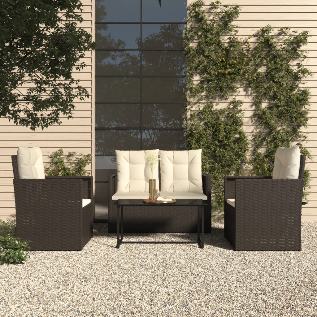 4-delige Loungeset met kussens poly rattan zwart is nu te koop bij PeponiXL, paradijselijk wonen!