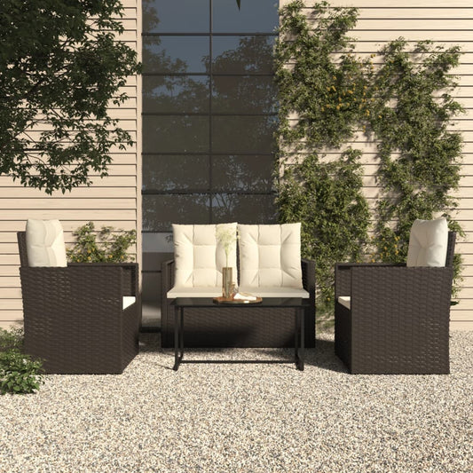 4-delige Loungeset met kussens poly rattan zwart is nu te koop bij PeponiXL, paradijselijk wonen!