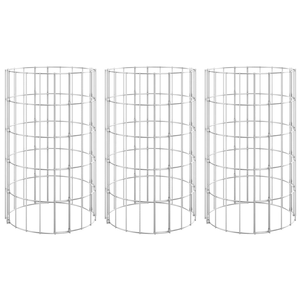 Gabion plantenbakken 3 st rond verhoogd Ø30x50 cm staal is nu te koop bij PeponiXL, paradijselijk wonen!