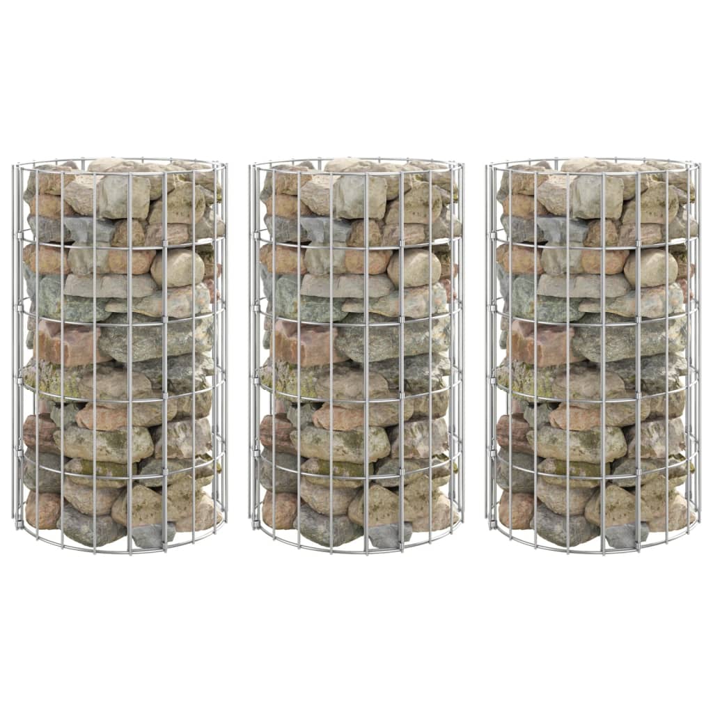 Gabion plantenbakken 3 st rond verhoogd Ø30x50 cm staal is nu te koop bij PeponiXL, paradijselijk wonen!