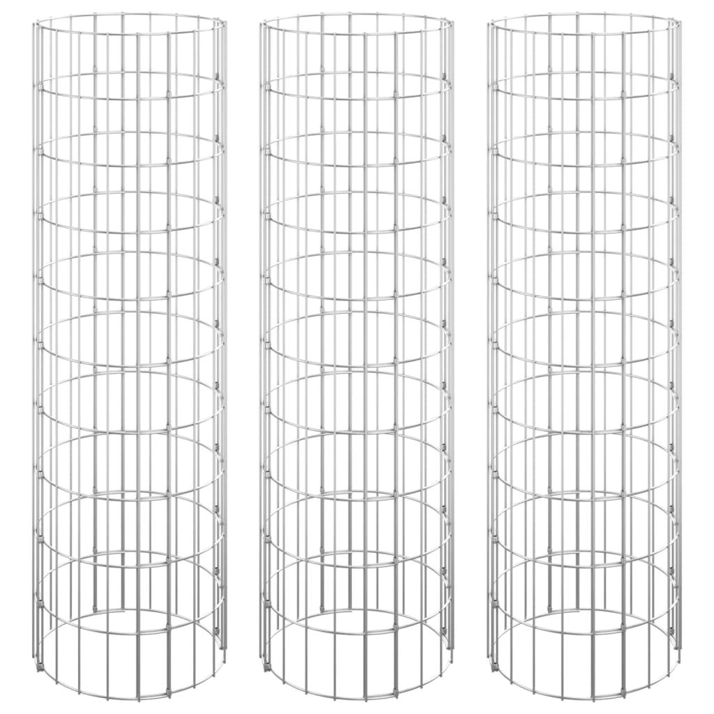 Gabion plantenbakken 3 st rond verhoogd Ø30x100 cm staal is nu te koop bij PeponiXL, paradijselijk wonen!