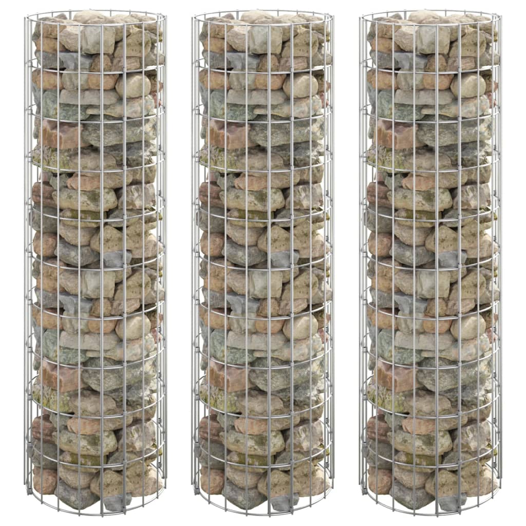Gabion plantenbakken 3 st rond verhoogd Ø30x100 cm staal is nu te koop bij PeponiXL, paradijselijk wonen!