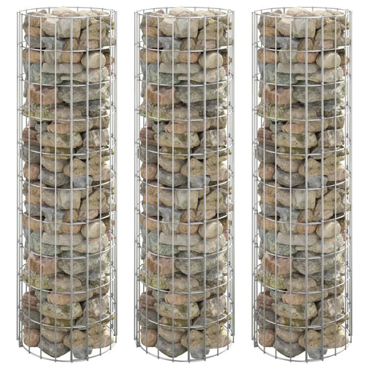 Gabion plantenbakken 3 st rond verhoogd Ø30x100 cm staal is nu te koop bij PeponiXL, paradijselijk wonen!