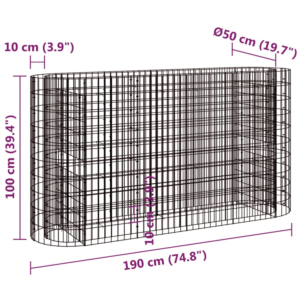 Gabion plantenbak verhoogd 190x50x100 cm gegalvaniseerd ijzer is nu te koop bij PeponiXL, paradijselijk wonen!