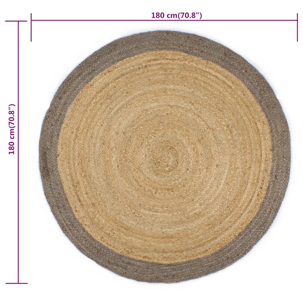 Vloerkleed handgemaakt met grijze rand 180 cm jute is nu te koop bij PeponiXL, paradijselijk wonen!