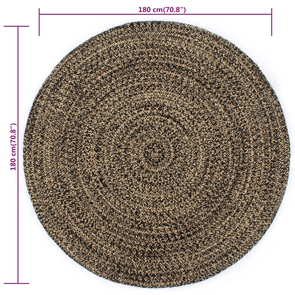Vloerkleed handgemaakt 180 cm jute zwart en bruin is nu te koop bij PeponiXL, paradijselijk wonen!
