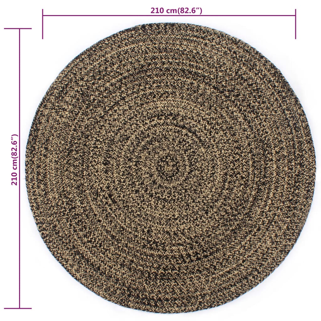 Vloerkleed handgemaakt 210 cm jute zwart en bruin is nu te koop bij PeponiXL, paradijselijk wonen!