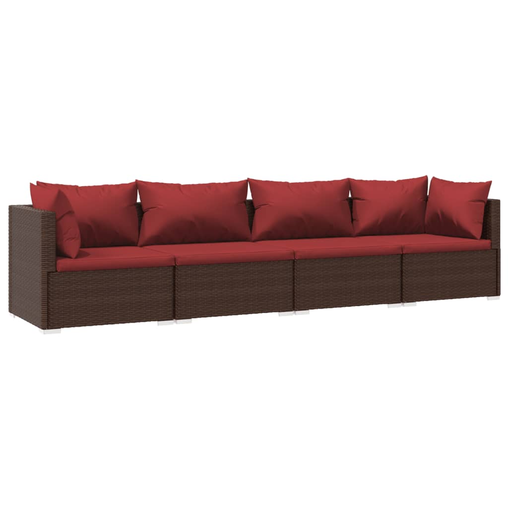 4-delige Loungeset met kussens poly rattan bruin is nu te koop bij PeponiXL, paradijselijk wonen!