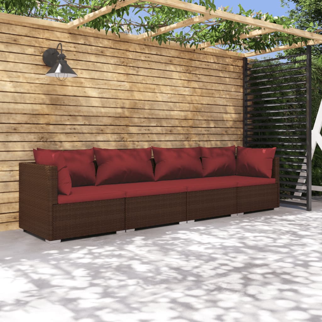 4-delige Loungeset met kussens poly rattan bruin is nu te koop bij PeponiXL, paradijselijk wonen!