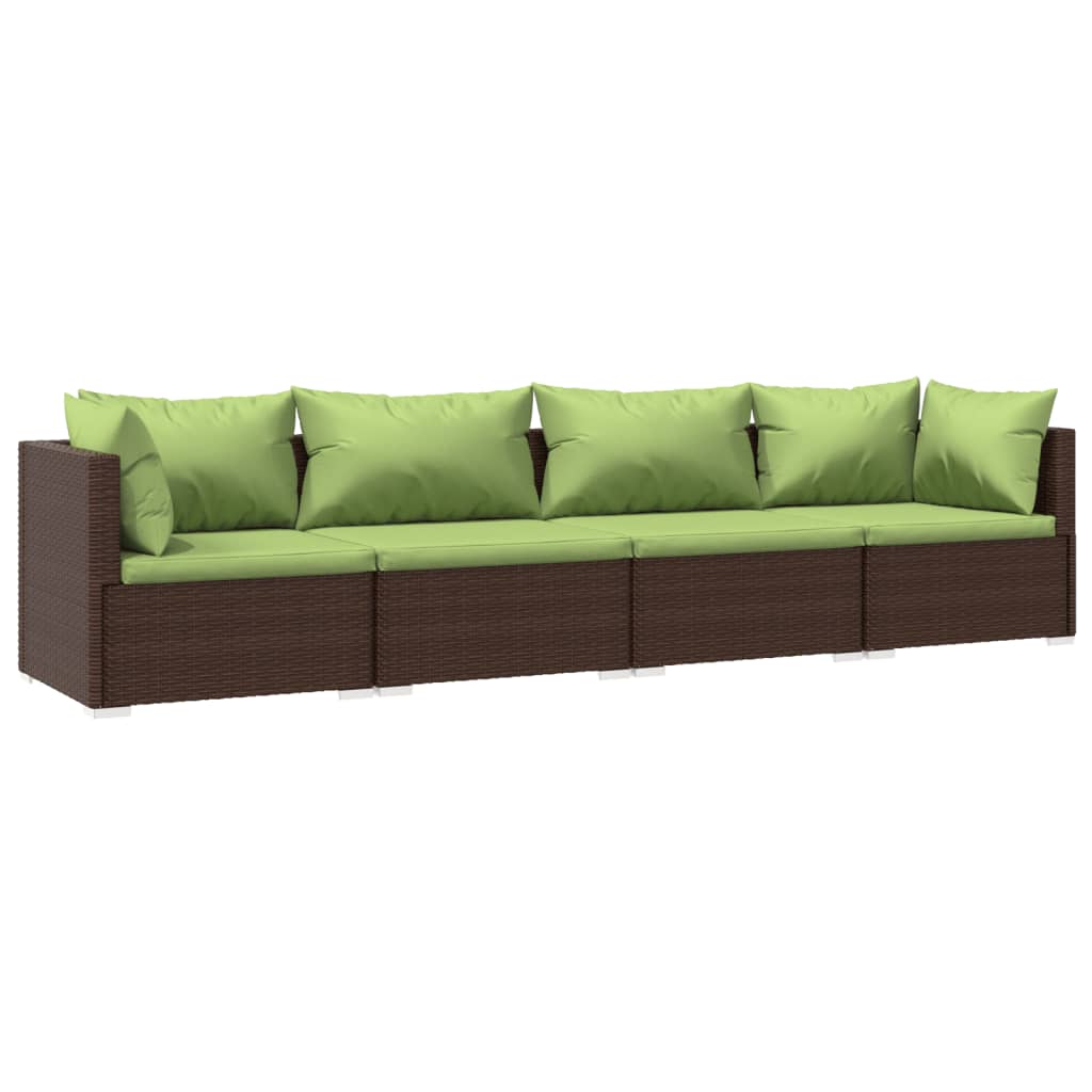4-delige Loungeset met kussens poly rattan bruin