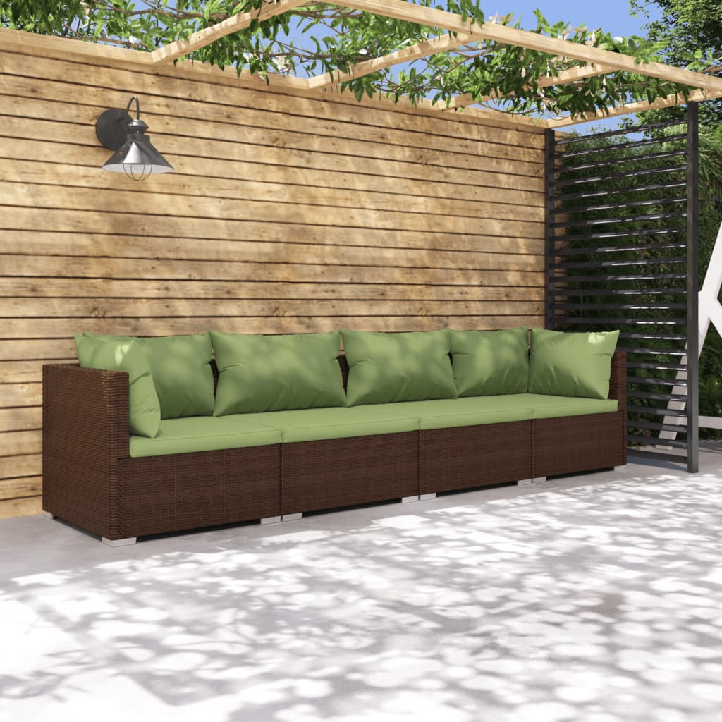 4-delige Loungeset met kussens poly rattan bruin