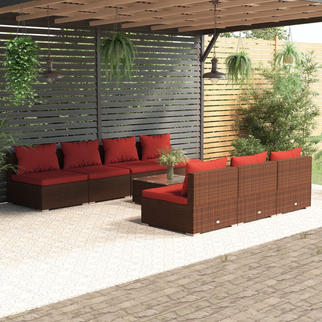 8-delige Loungeset met kussens poly rattan bruin is nu te koop bij PeponiXL, paradijselijk wonen!