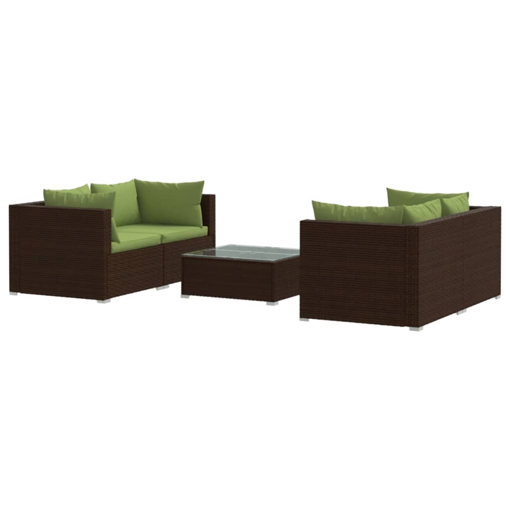 5-delige Loungeset met kussens poly rattan bruin is nu te koop bij PeponiXL, paradijselijk wonen!
