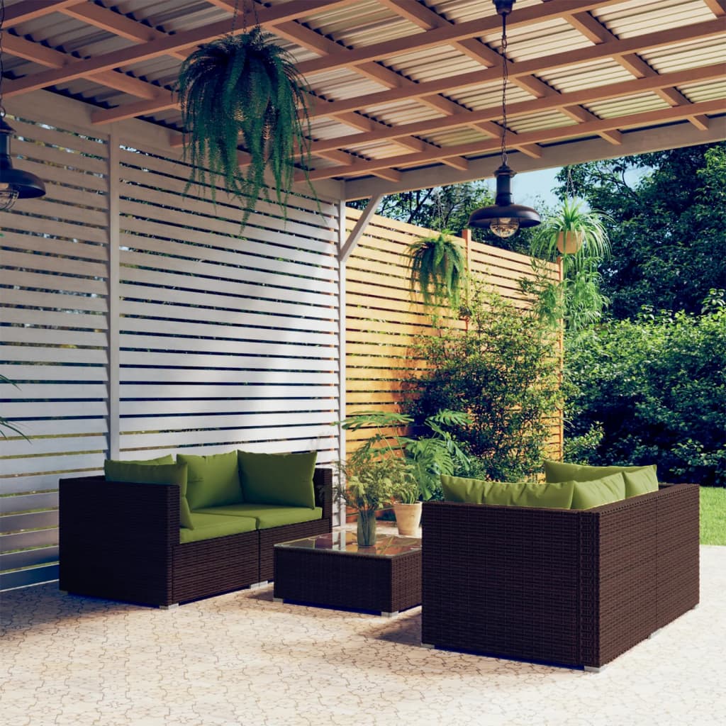 5-delige Loungeset met kussens poly rattan bruin is nu te koop bij PeponiXL, paradijselijk wonen!
