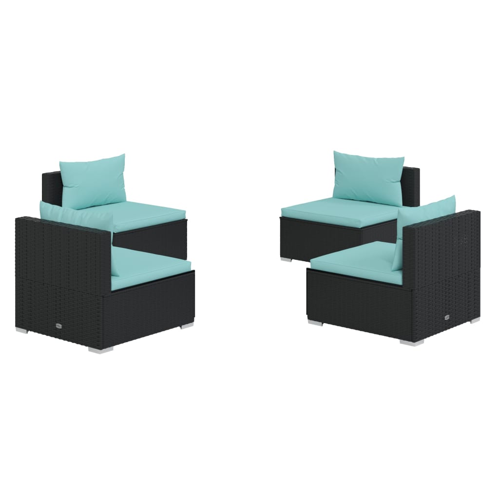 4-delige Loungeset met kussens poly rattan zwart