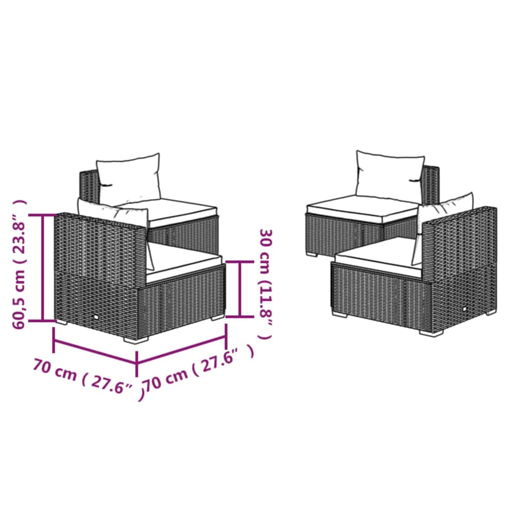 4-delige Loungeset met kussens poly rattan zwart