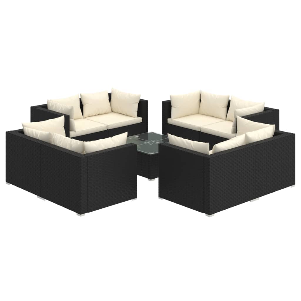 9-delige Loungeset met kussens poly rattan zwart is nu te koop bij PeponiXL, paradijselijk wonen!