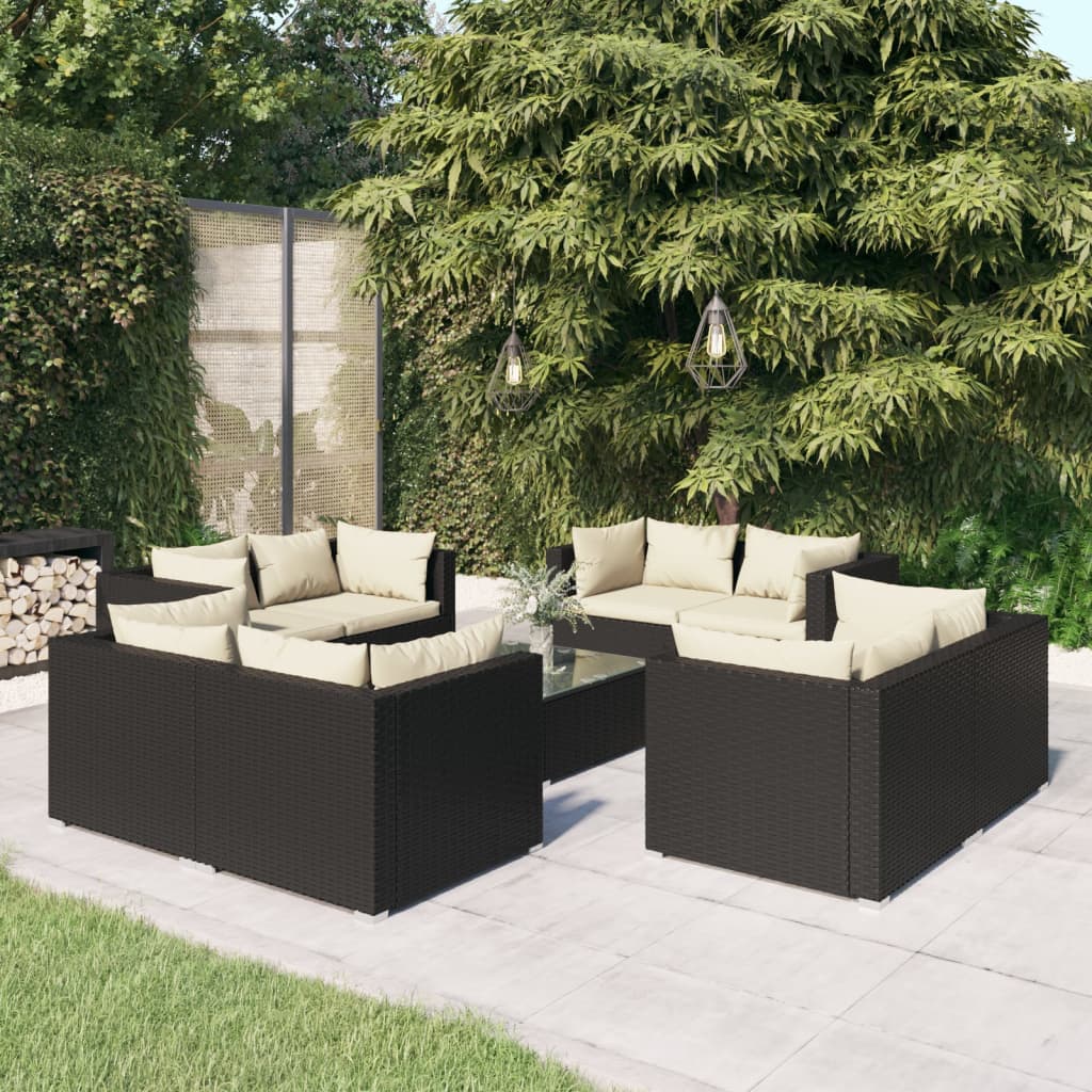 9-delige Loungeset met kussens poly rattan zwart is nu te koop bij PeponiXL, paradijselijk wonen!