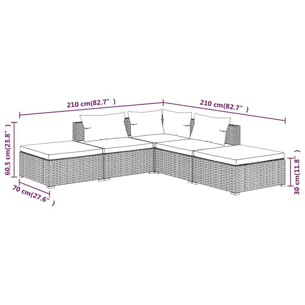 5-delige Loungeset met kussens poly rattan zwart is nu te koop bij PeponiXL, paradijselijk wonen!