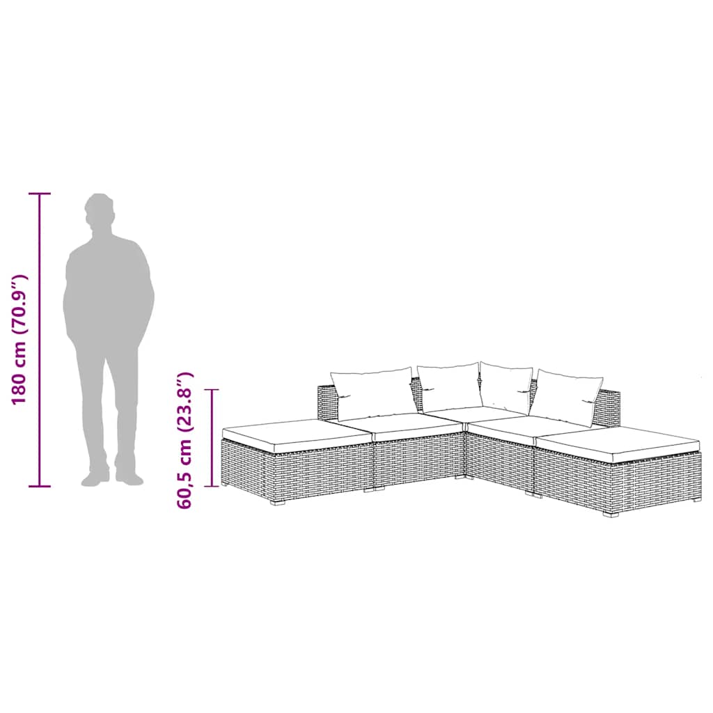 5-delige Loungeset met kussens poly rattan zwart is nu te koop bij PeponiXL, paradijselijk wonen!