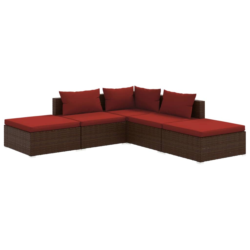 5-delige Loungeset met kussens poly rattan bruin is nu te koop bij PeponiXL, paradijselijk wonen!