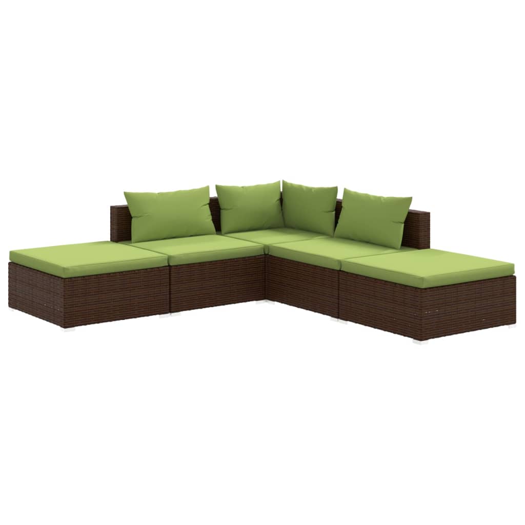 5-delige Loungeset met kussens poly rattan bruin is nu te koop bij PeponiXL, paradijselijk wonen!