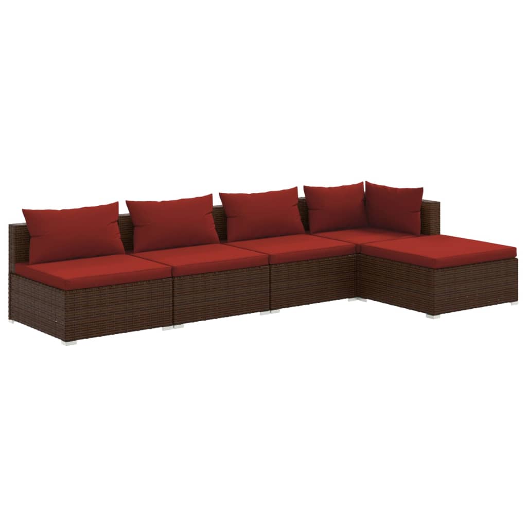 5-delige Loungeset met kussens poly rattan bruin is nu te koop bij PeponiXL, paradijselijk wonen!