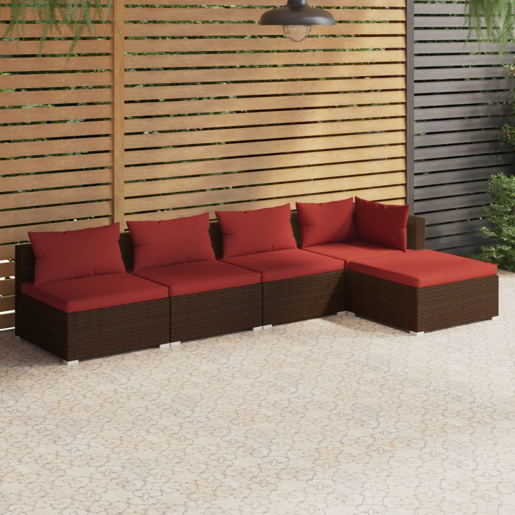 5-delige Loungeset met kussens poly rattan bruin is nu te koop bij PeponiXL, paradijselijk wonen!