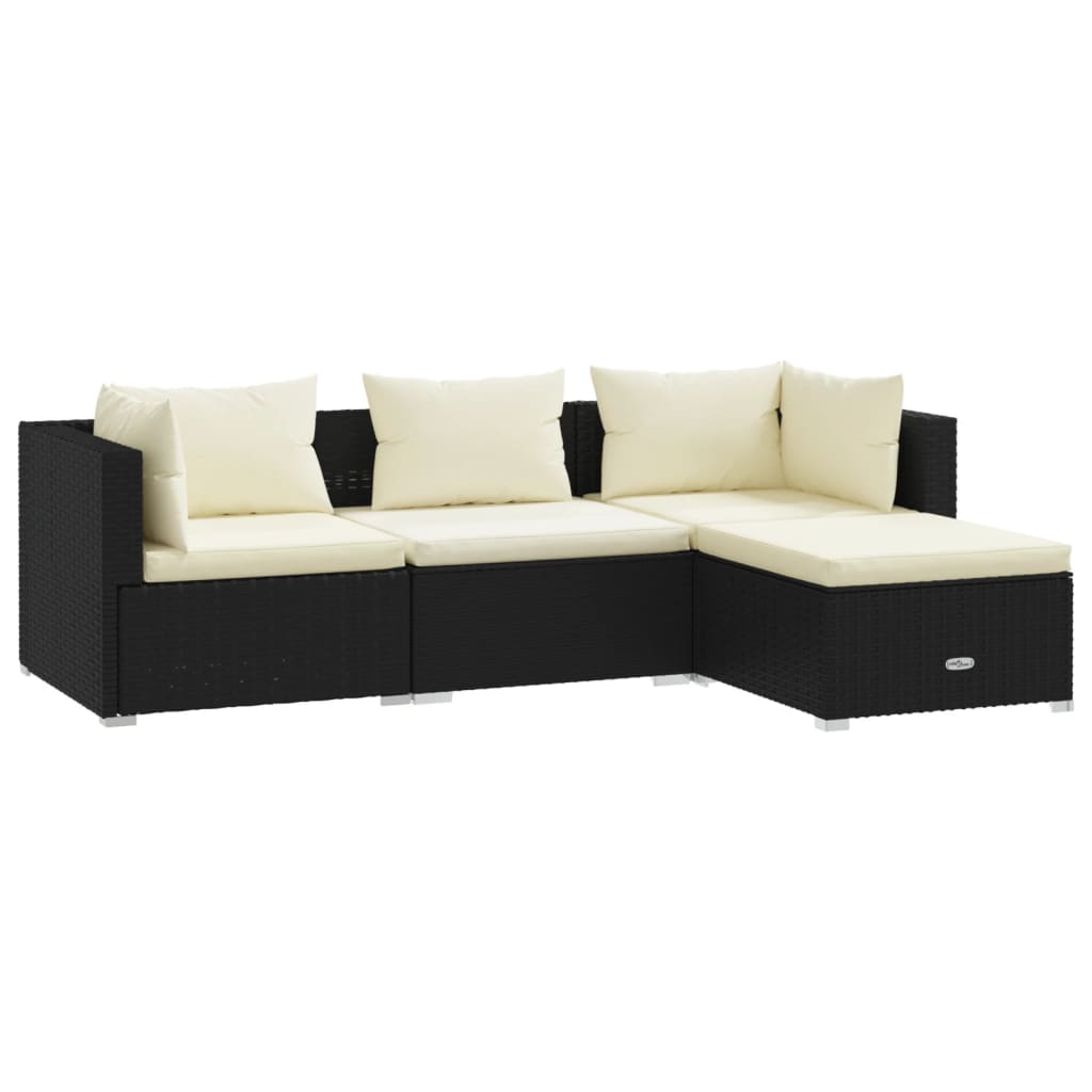 4-delige Loungeset met kussens poly rattan zwart is nu te koop bij PeponiXL, paradijselijk wonen!