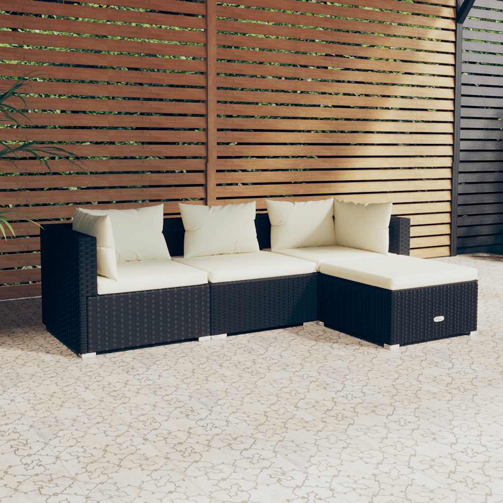 4-delige Loungeset met kussens poly rattan zwart is nu te koop bij PeponiXL, paradijselijk wonen!