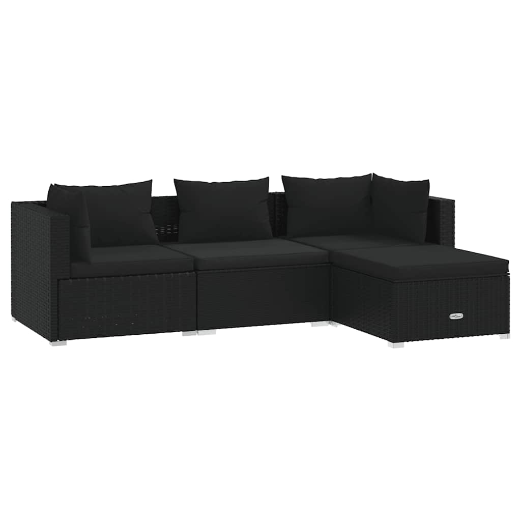 4-delige Loungeset met kussens poly rattan zwart is nu te koop bij PeponiXL, paradijselijk wonen!