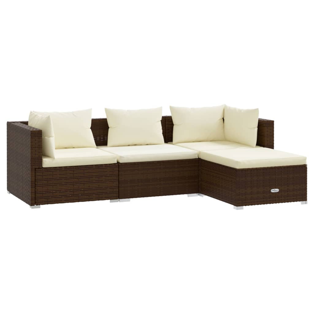4-delige Loungeset met kussens poly rattan bruin is nu te koop bij PeponiXL, paradijselijk wonen!