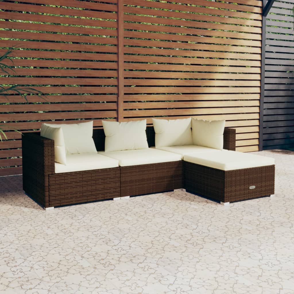 4-delige Loungeset met kussens poly rattan bruin is nu te koop bij PeponiXL, paradijselijk wonen!