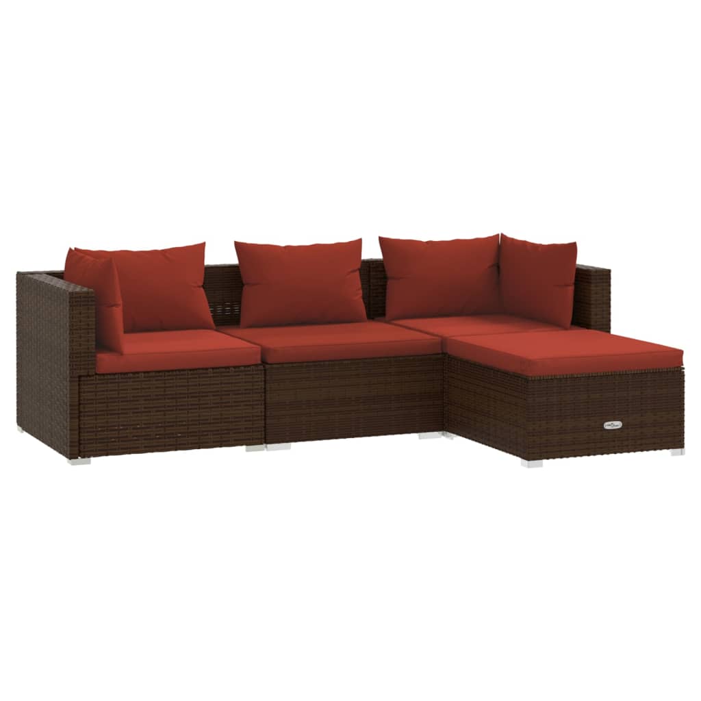 4-delige Loungeset met kussens poly rattan bruin is nu te koop bij PeponiXL, paradijselijk wonen!