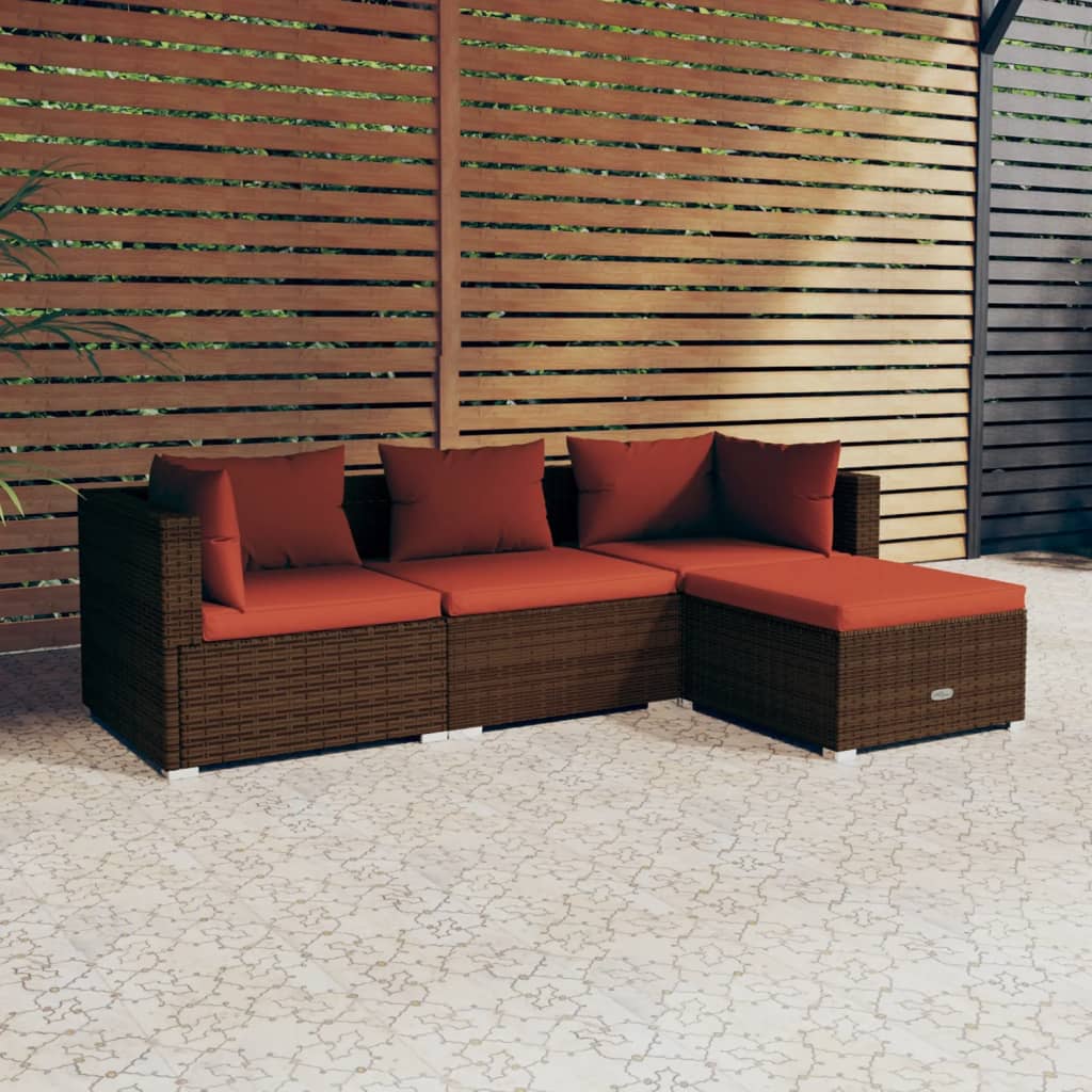 4-delige Loungeset met kussens poly rattan bruin is nu te koop bij PeponiXL, paradijselijk wonen!